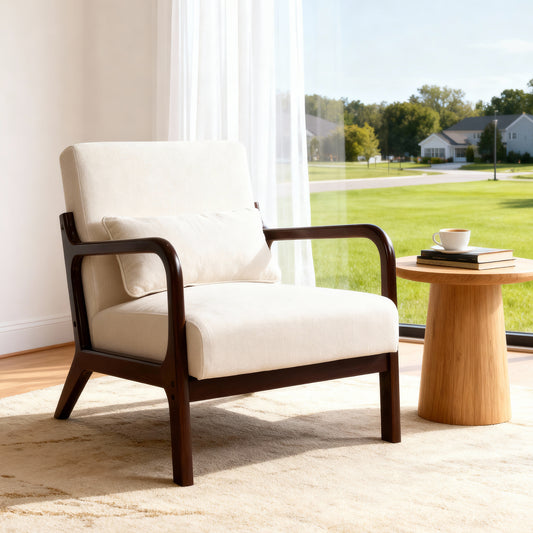 Maison Verve Odette Accent Chair - Cotton-Linen Upholstery, Wood Frame