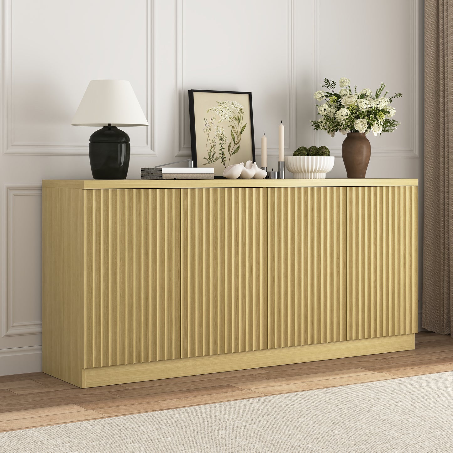 Maison Verve Cassis Slim Storage Console, 63" - Fluted Front Sideboard