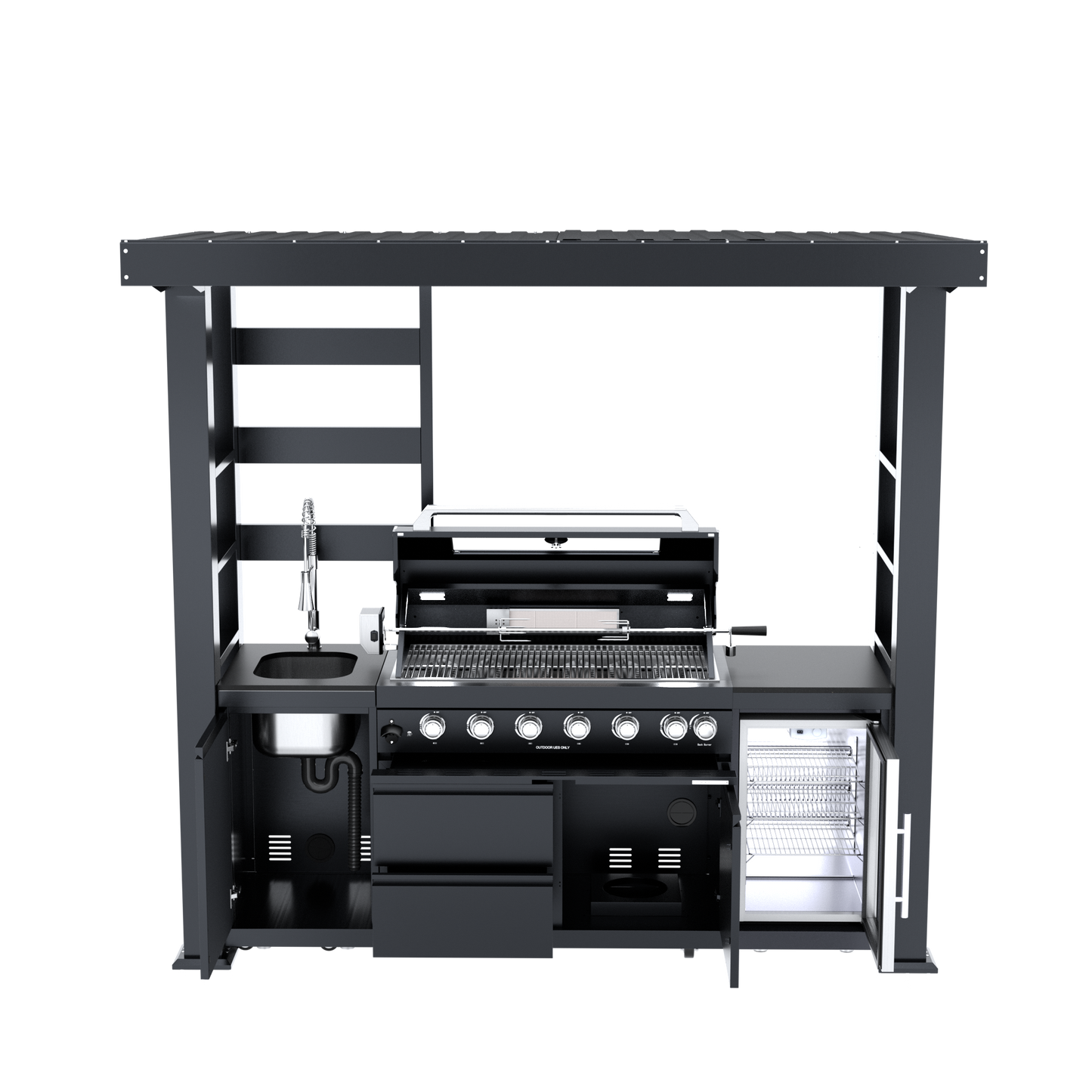VerveLine Deluxe Pavilion Series Black - 6 Burner Outdoor Kitchen