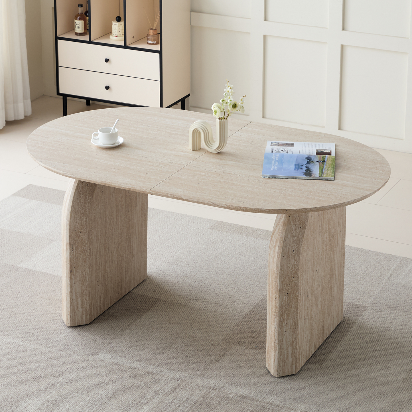 Maison Verve Sancerre Grand Dining Table, 90" -0 Seats 8, Modern Pedestal