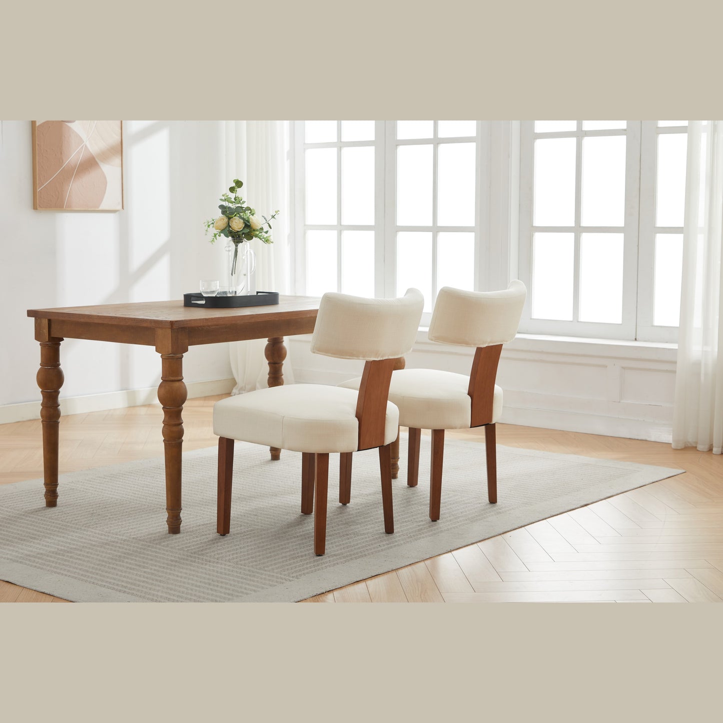 Maison Verve Céline Dining Chair (Set of 2) - Linen Upholstery, Wood Frame