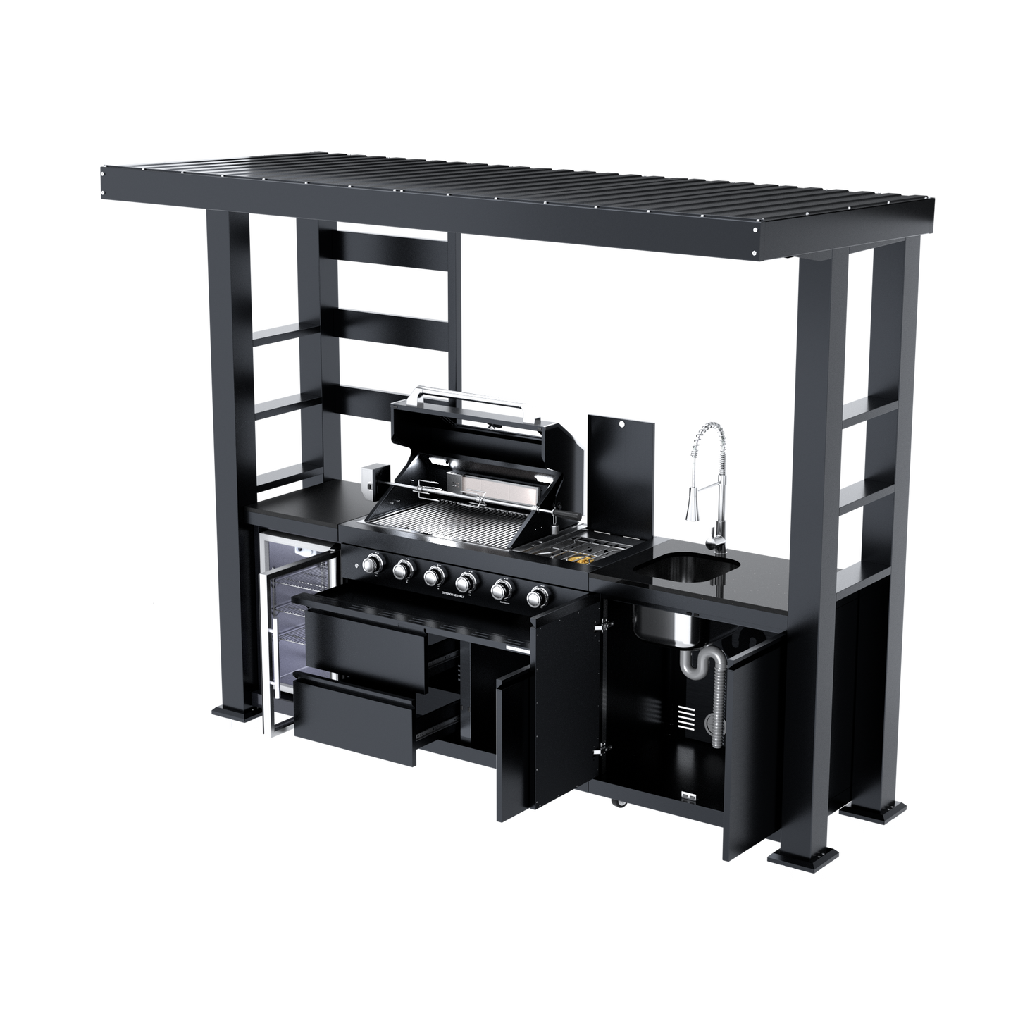 VerveLine Pavilion Series Black - 4 Burner Outdoor Kitchen