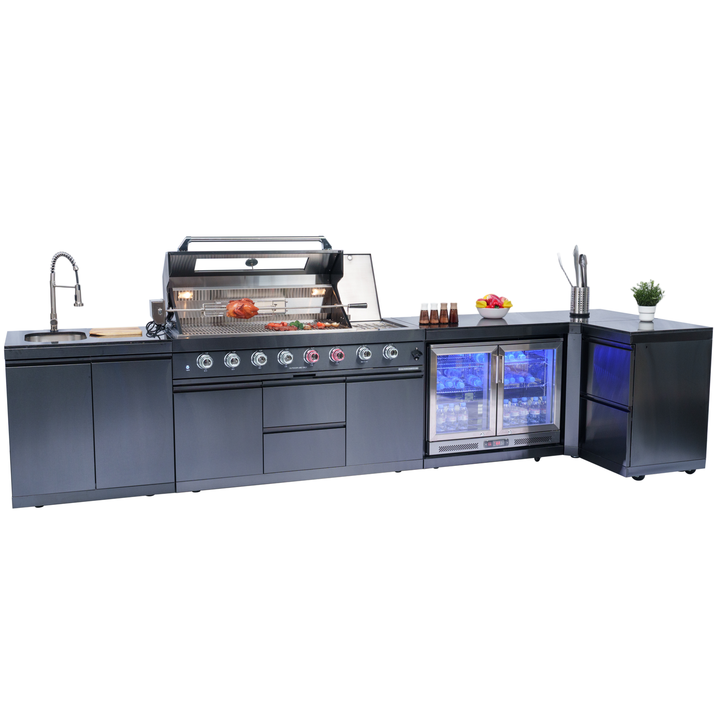 VerveLine Grand Series Black - 6 Burner Outdoor Kitchen