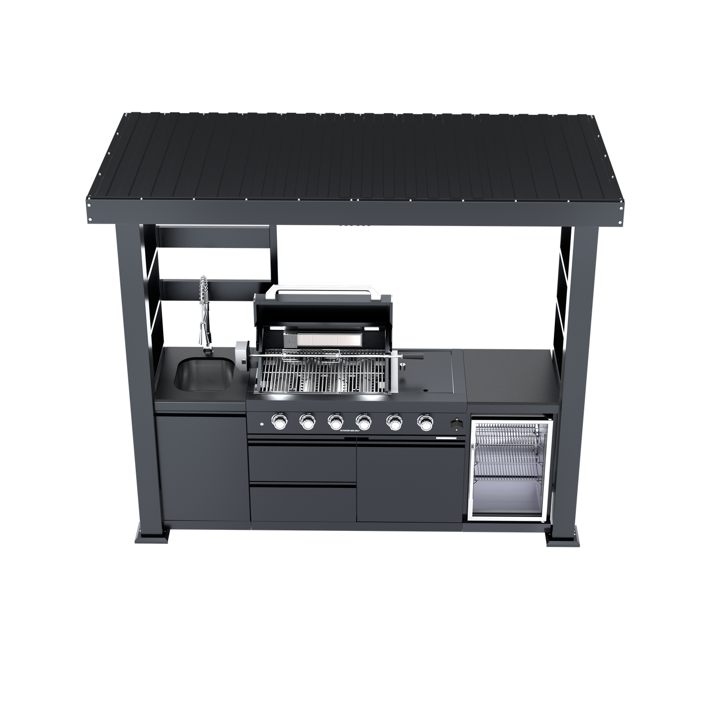 VerveLine Premium Pavilion Series Black - 4 Burner Outdoor Kitchen