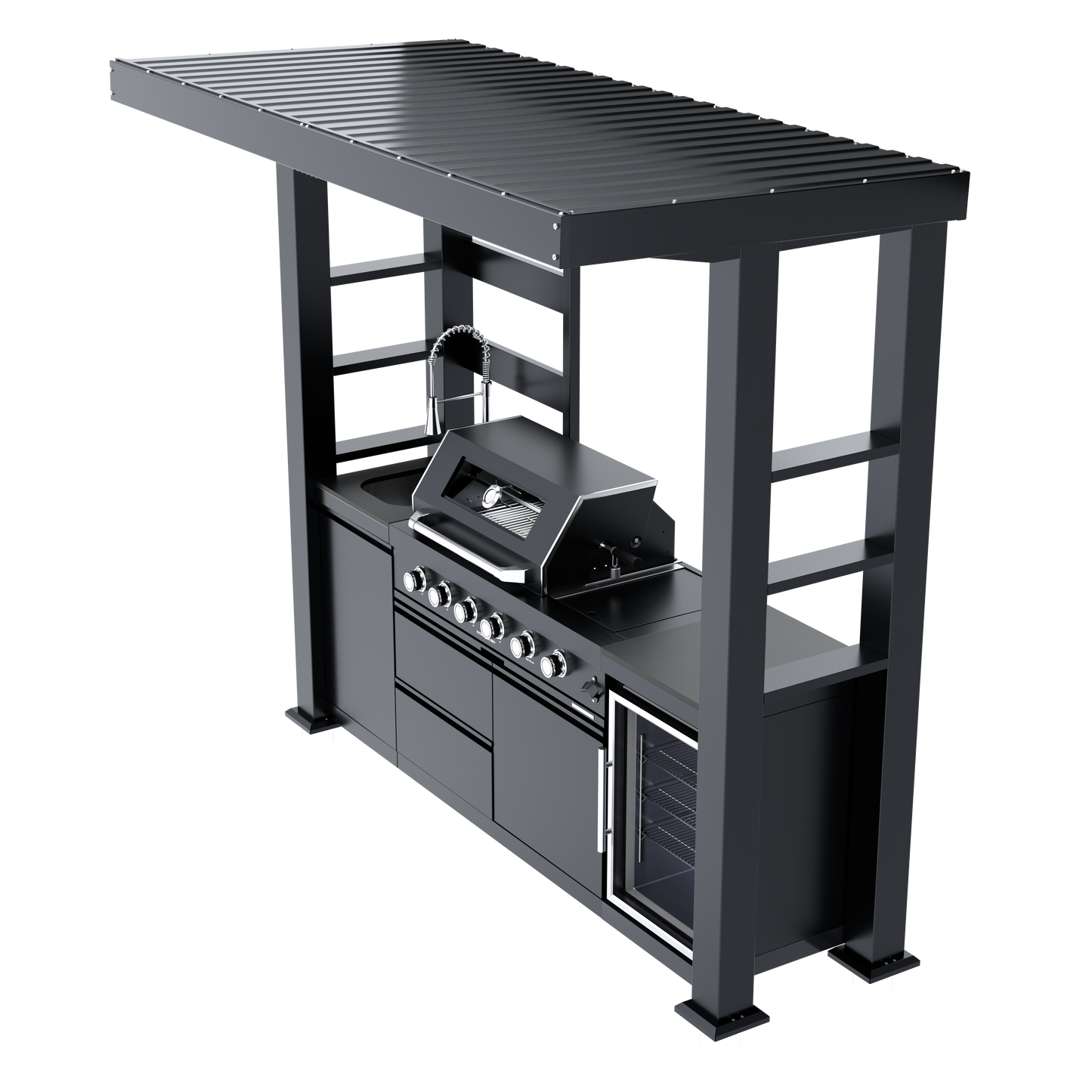 VerveLine Premium Pavilion Series Black - 4 Burner Outdoor Kitchen