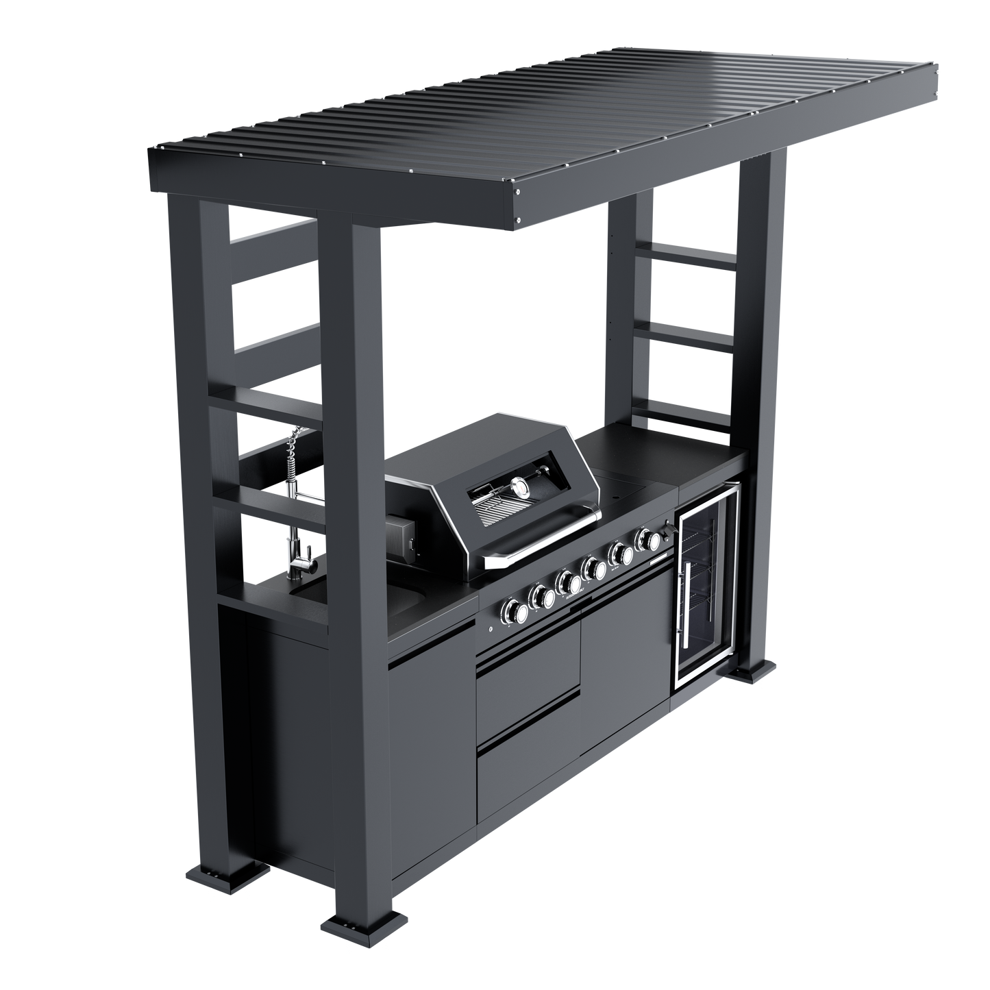 VerveLine Premium Pavilion Series Black - 4 Burner Outdoor Kitchen