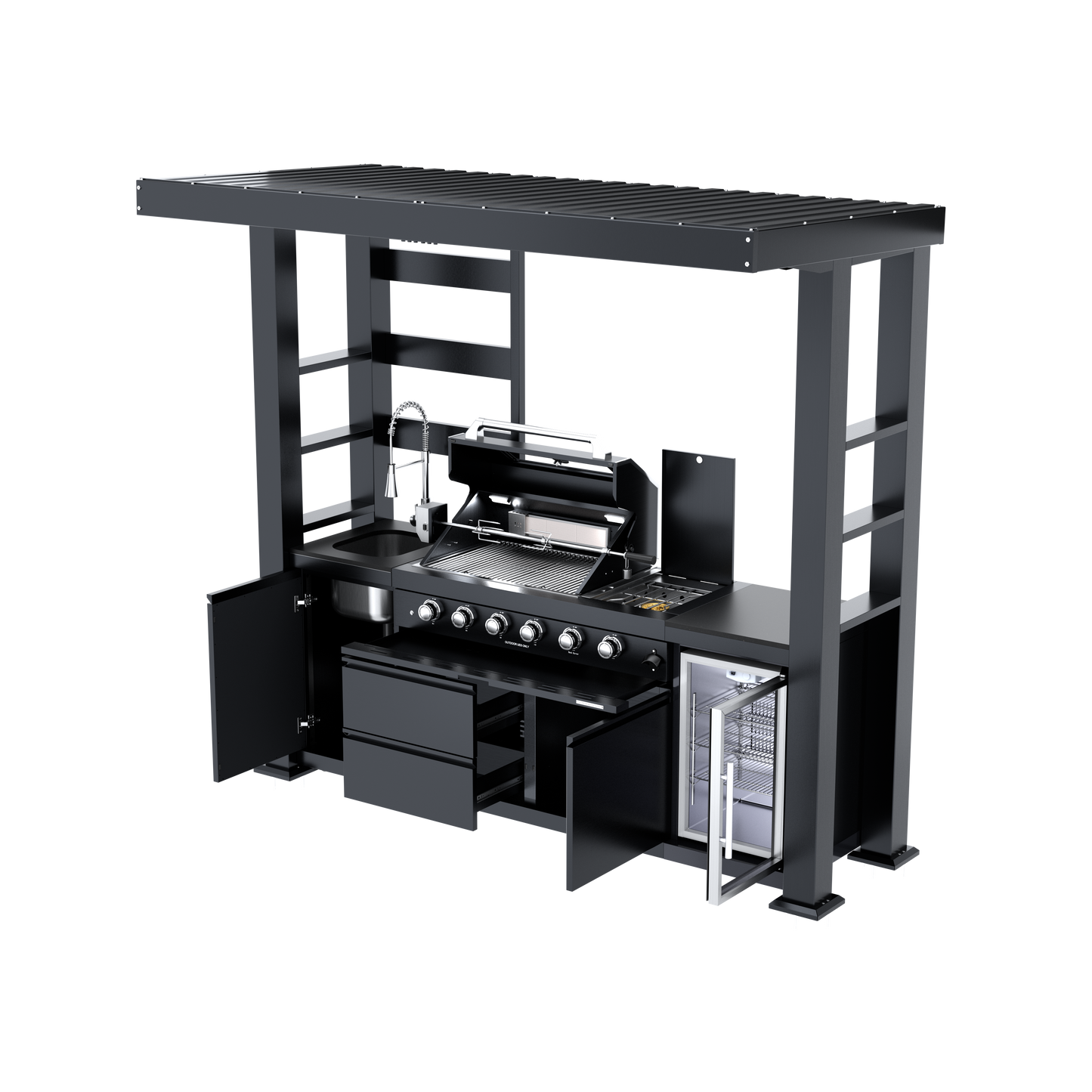 VerveLine Premium Pavilion Series Black - 4 Burner Outdoor Kitchen