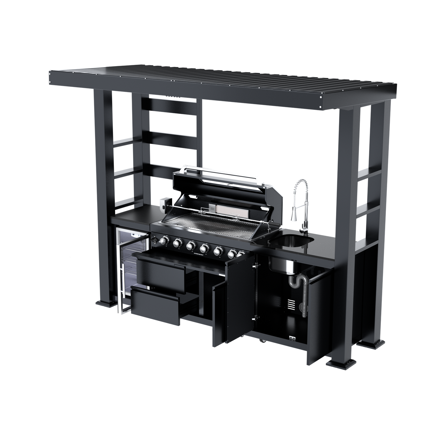 VerveLine Elite Pavilion Series Black - 6 Burner Outdoor Kitchen