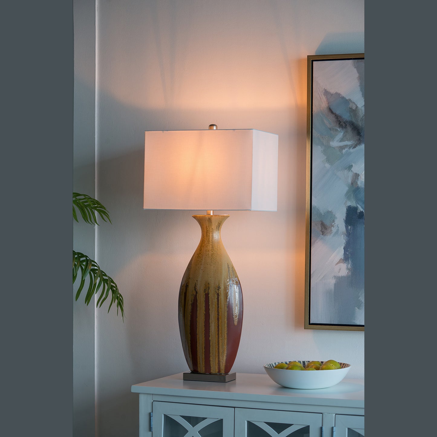 Maison Verve Colette Table Lamp, 36" - Hand-Glazed Ceramic, Rectangular Shade