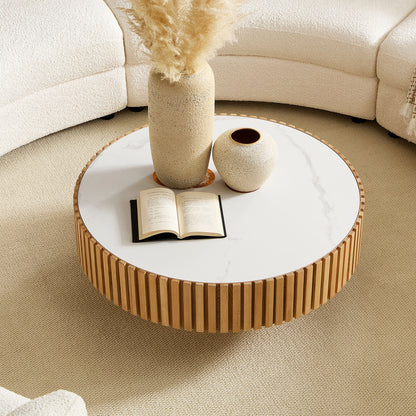 Maison Verve Amboise Round Coffee Table, 35" - Sculptural Pedestal Base