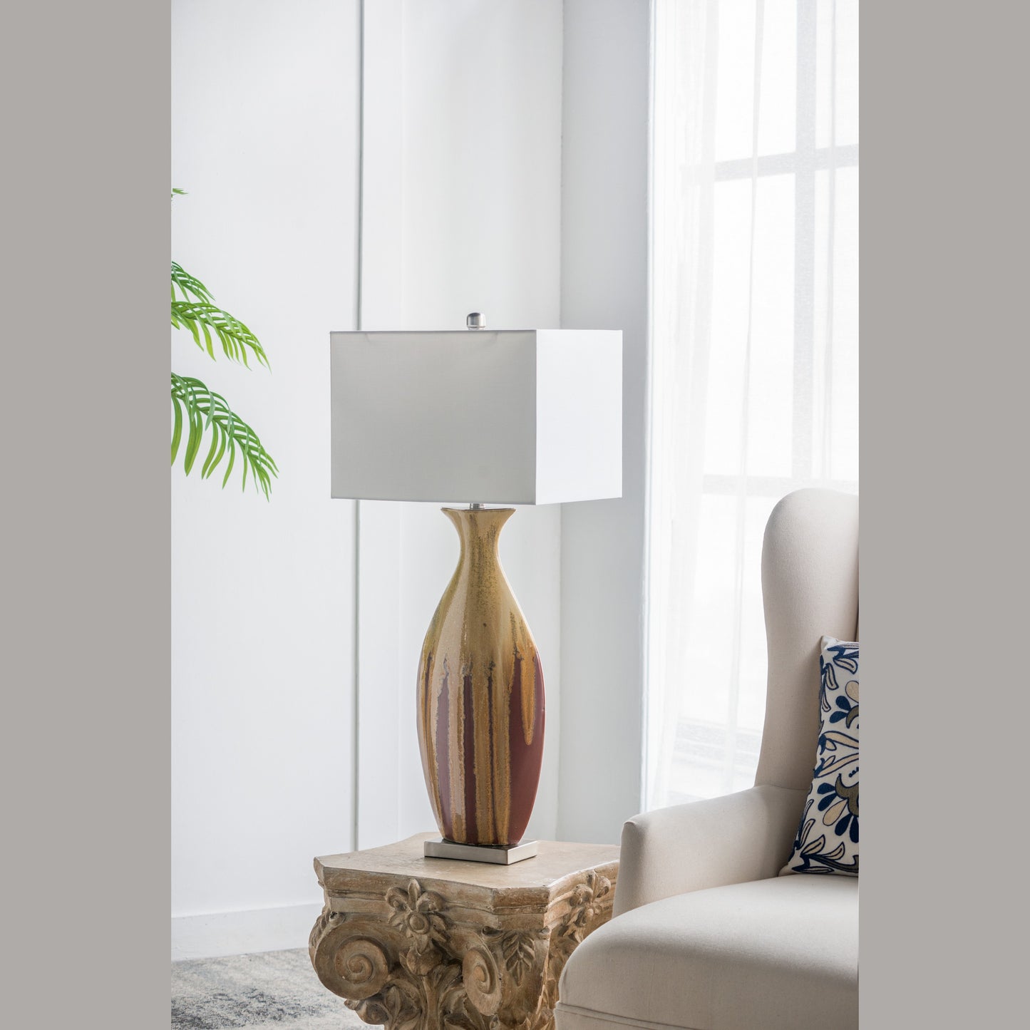 Maison Verve Colette Table Lamp, 36" - Hand-Glazed Ceramic, Rectangular Shade