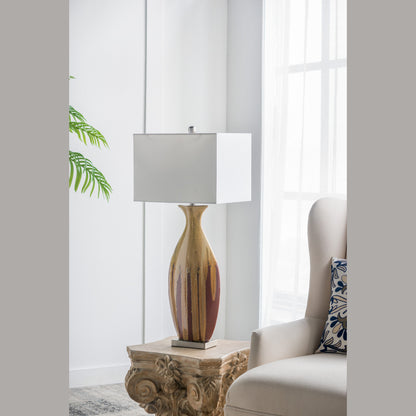 Maison Verve Colette Table Lamp, 36" - Hand-Glazed Ceramic, Rectangular Shade