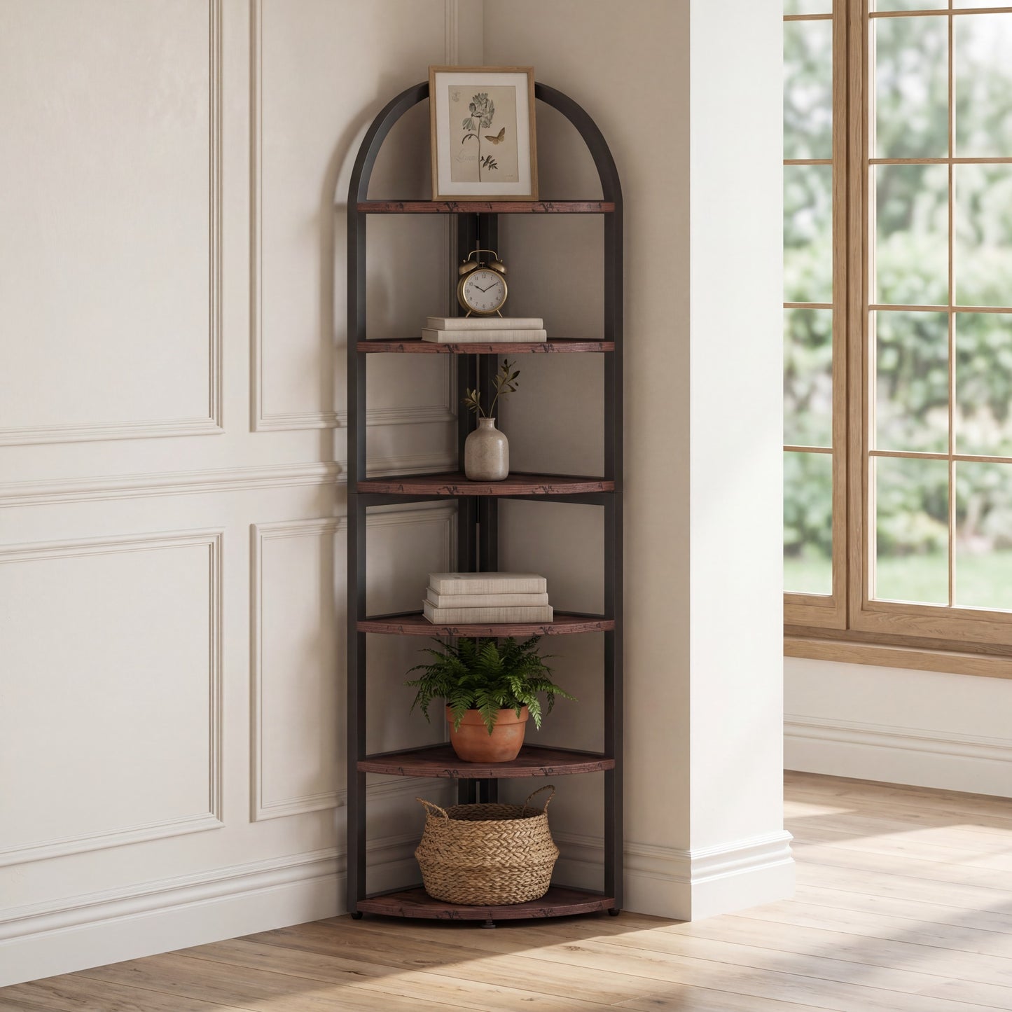 Maison Verve Alderwick 71-Inch 6-Tier Corner Bookshelf & Plant Stand