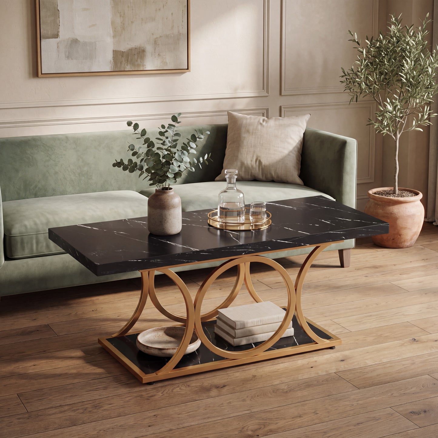 Maison Verve Marlow 46-Inch Marble-Top Coffee Table