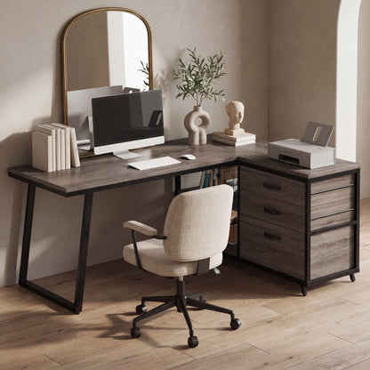 Maison Verve Ashton 53" L-Shaped Executive Desk with Storage Drawers