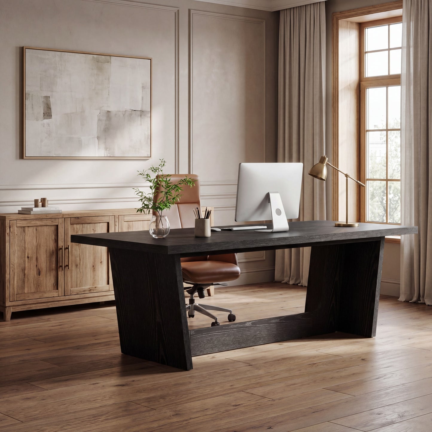 Maison Verve Harrington 71-Inch Executive Office Desk with Wooden Pedestal