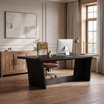 Maison Verve Harrington 71-Inch Executive Office Desk with Wooden Pedestal