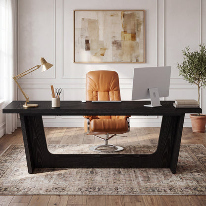 Maison Verve Harrington 71-Inch Executive Office Desk with Wooden Pedestal