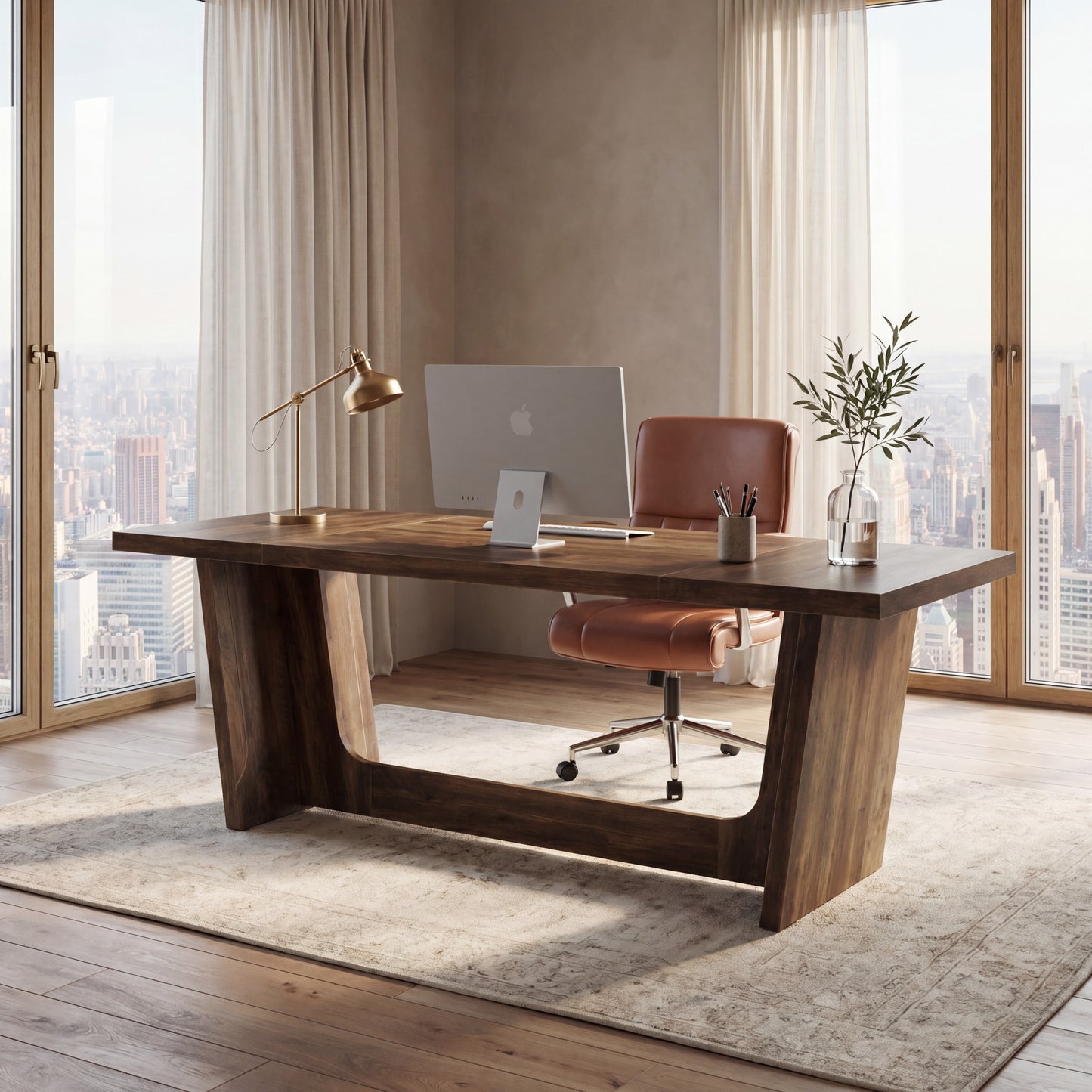 Maison Verve Harrington 71-Inch Executive Office Desk with Wooden Pedestal