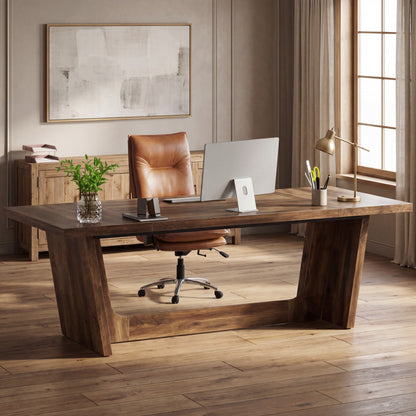 Maison Verve Harrington 71-Inch Executive Office Desk with Wooden Pedestal