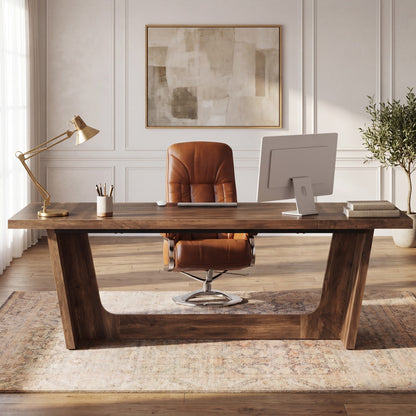 Maison Verve Harrington 71-Inch Executive Office Desk with Wooden Pedestal