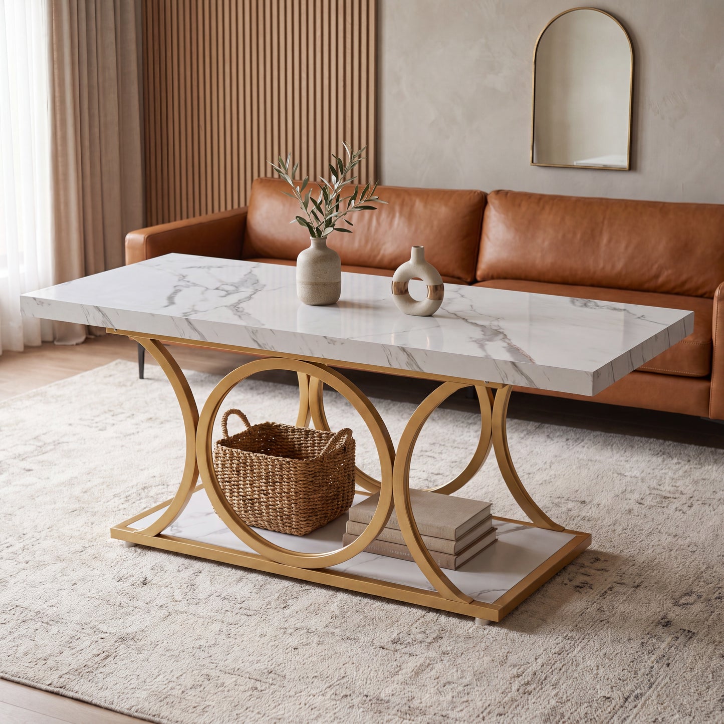 Maison Verve Marlow 46-Inch Marble-Top Coffee Table
