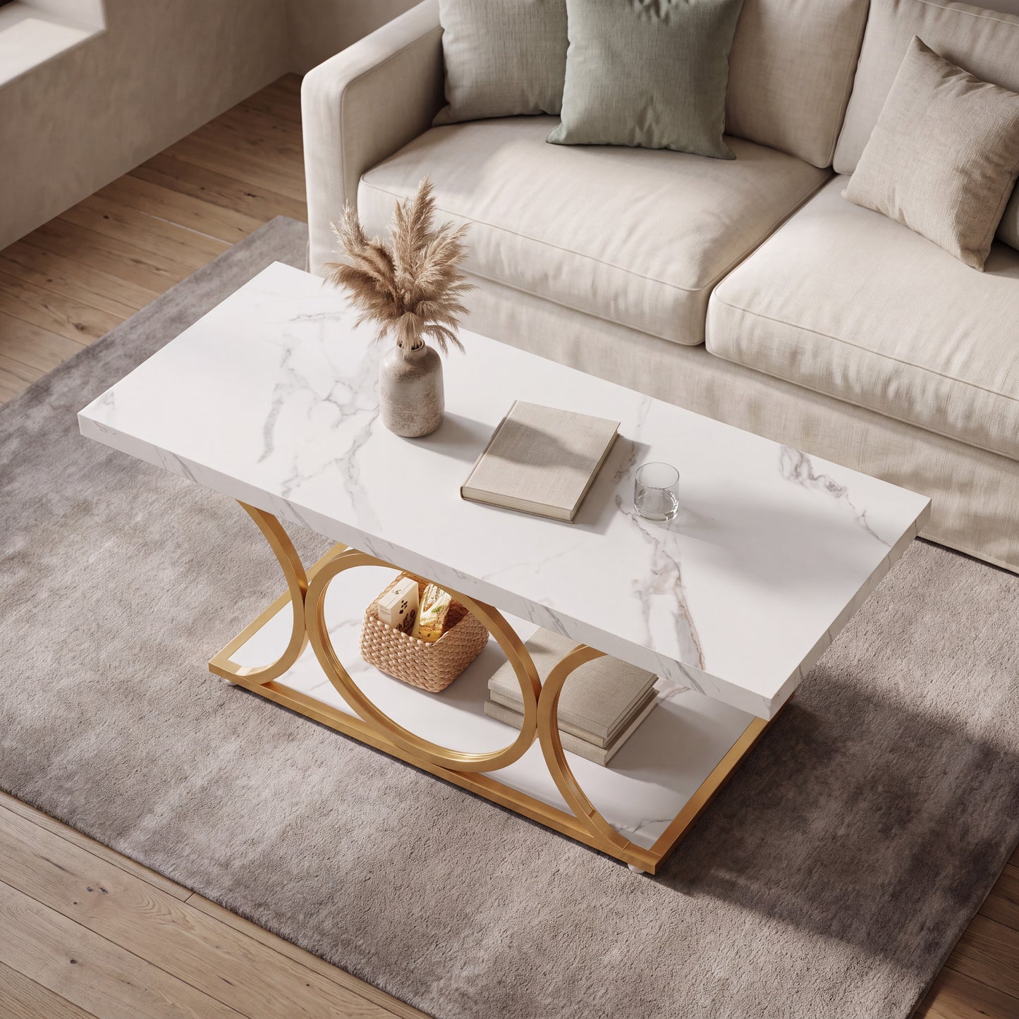 Maison Verve Marlow 46-Inch Marble-Top Coffee Table