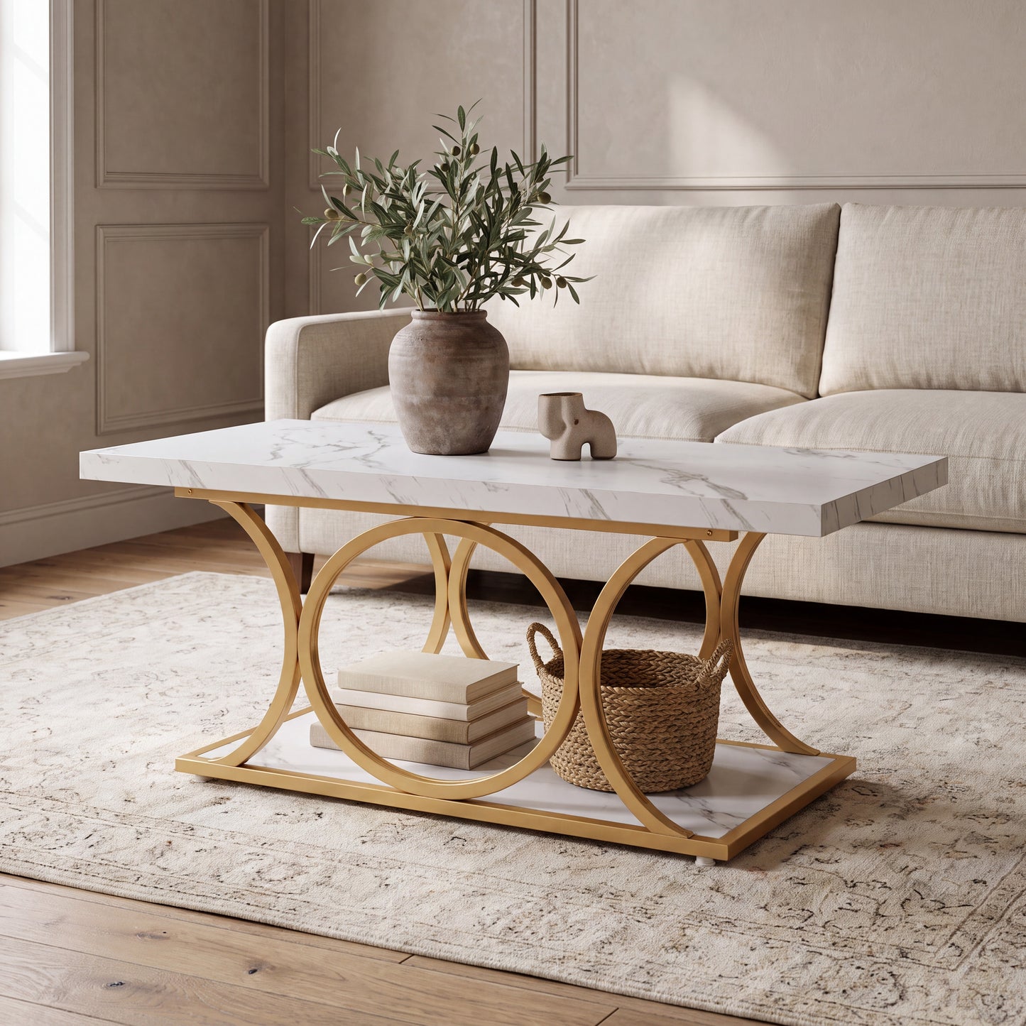 Maison Verve Marlow 46-Inch Marble-Top Coffee Table