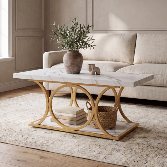 Maison Verve Marlow 46-Inch Marble-Top Coffee Table