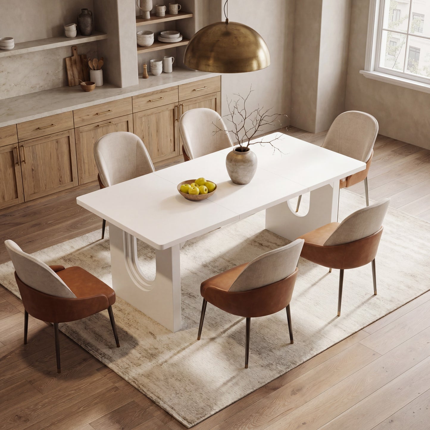 Maison Verve Aurelia 71-Inch Modern Pedestal Dining Table for 6