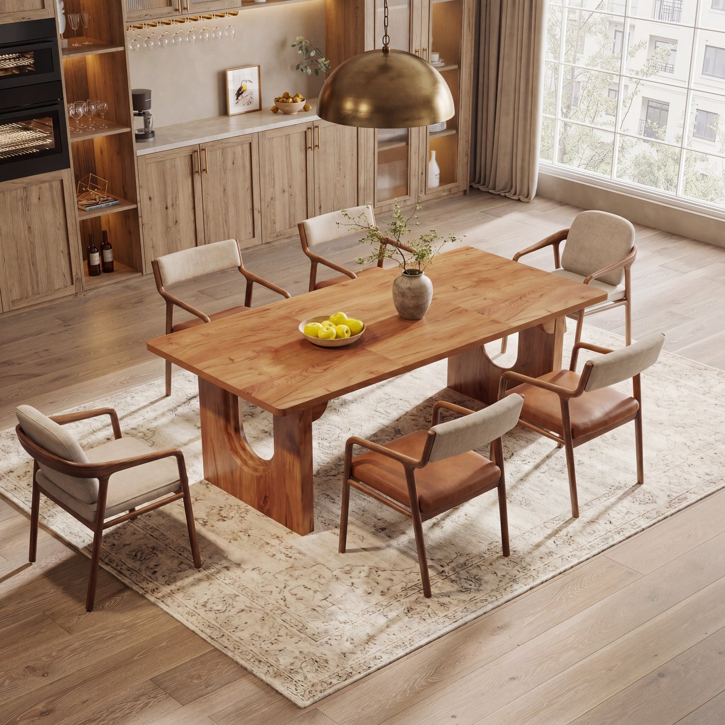Maison Verve Aurelia 71-Inch Modern Pedestal Dining Table for 6