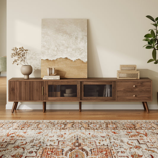 Maison Verve Verdon Media Console, 77" - Solid Wood & Tempered Glass