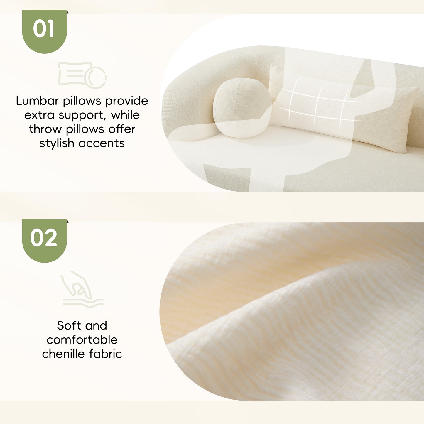 Maison Verve Aurelle Sofa, 86" - Chenille Upholstery, Spring Seat, 3-Seat