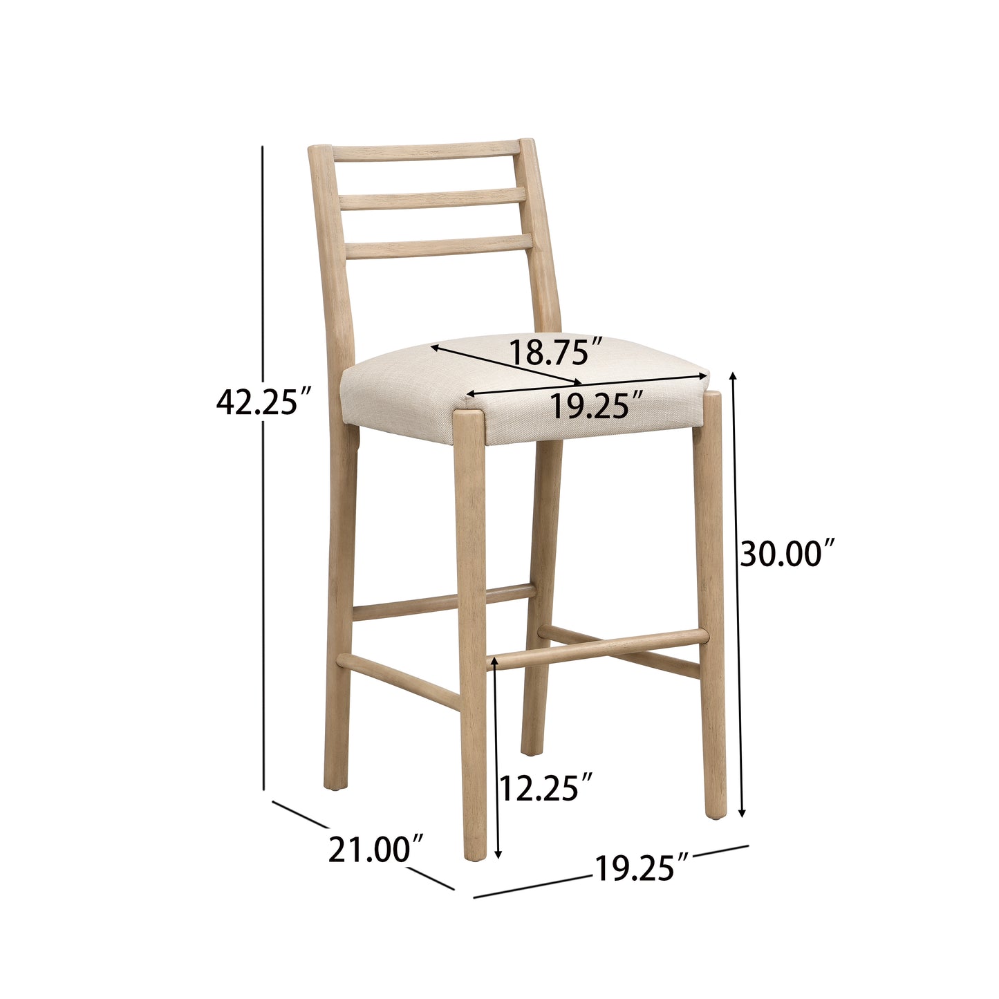 Maison Verve Menton Bar Stool (Set of 2), 42" - Wood Frame, Upholstered Seat