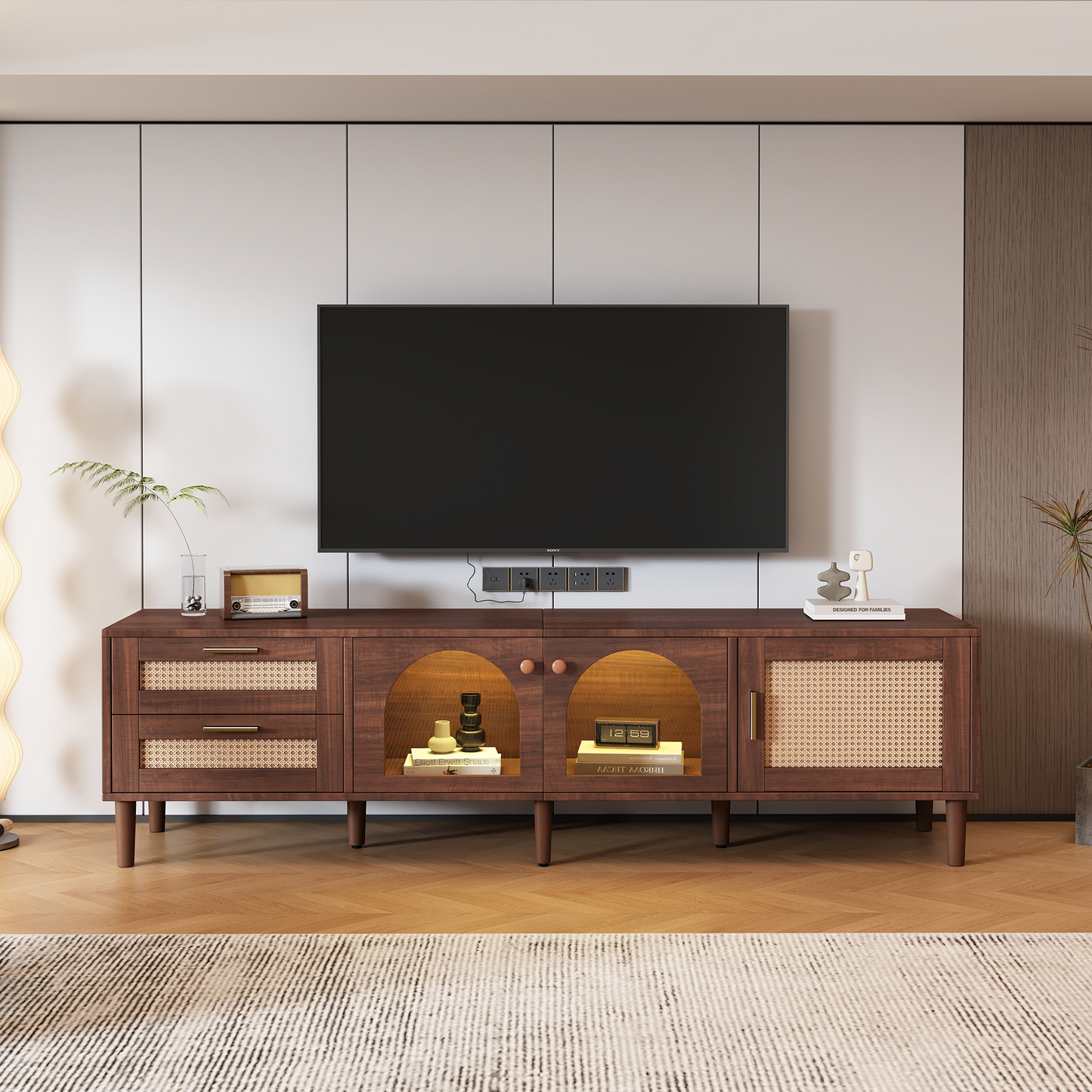 Maison Verve Brookhaven Media Console, 70" - Glass-Front Cabinet, TV Stand