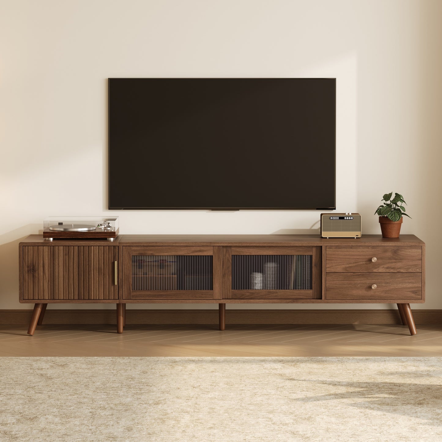 Maison Verve Verdon Media Console, 77" - Solid Wood & Tempered Glass