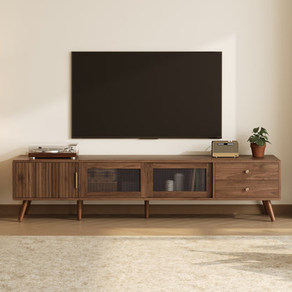 Maison Verve Verdon Media Console, 77" - Solid Wood & Tempered Glass