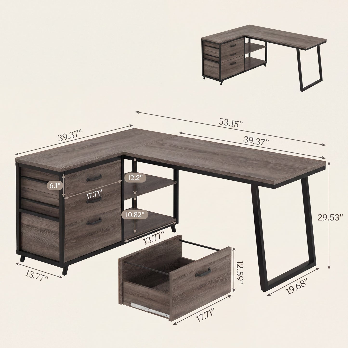 Maison Verve Ashton 53" L-Shaped Executive Desk with Storage Drawers