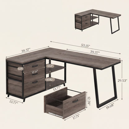 Maison Verve Ashton 53" L-Shaped Executive Desk with Storage Drawers