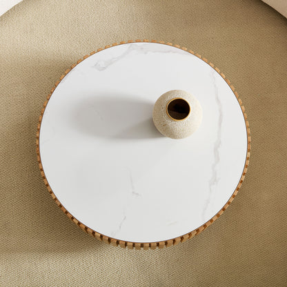 Maison Verve Amboise Round Coffee Table, 35" - Sculptural Pedestal Base