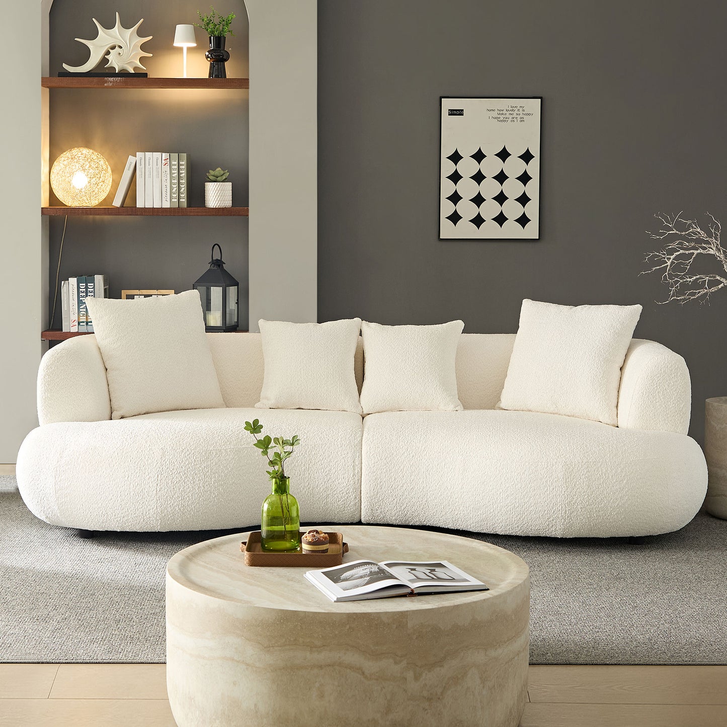 Maison Verve Lourmarin Bouclé Sofa, 102" - Ivory Performance Weave, 3-Seat