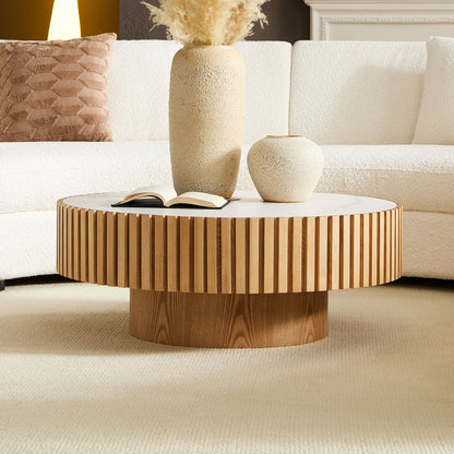 Maison Verve Amboise Round Coffee Table, 35" - Sculptural Pedestal Base