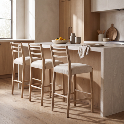 Maison Verve Menton Bar Stool (Set of 2), 42" - Wood Frame, Upholstered Seat